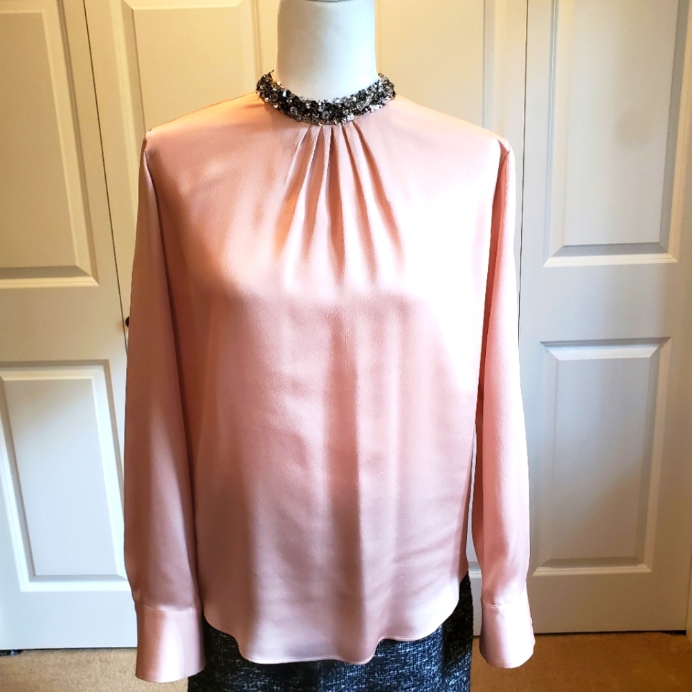 Ann Taylor Dusty Rose Blouse Rhinestone Collar Sz S